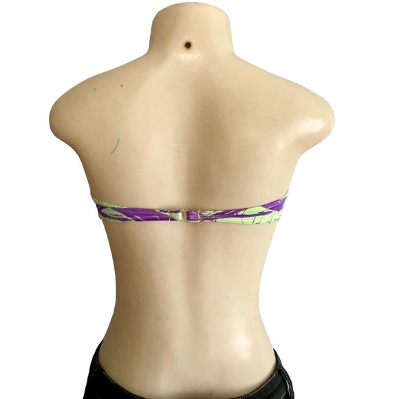 Vintage 80s Strapless Bikini Top by Rik Rik size S in Neon Green & Purple Retro - Picture 5 of 9